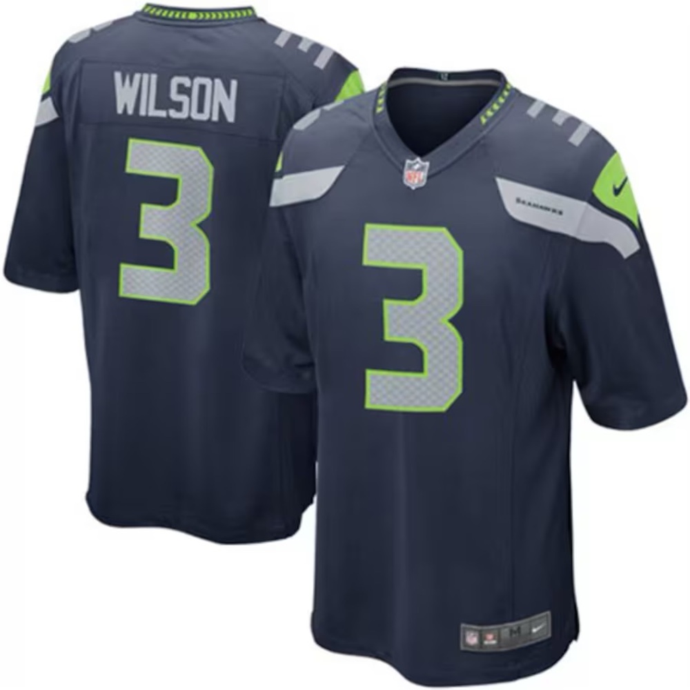 Russell Wilson Seattle Seahawks Nike Game Player Jersey Men's NFL #3 Navy Sz 48